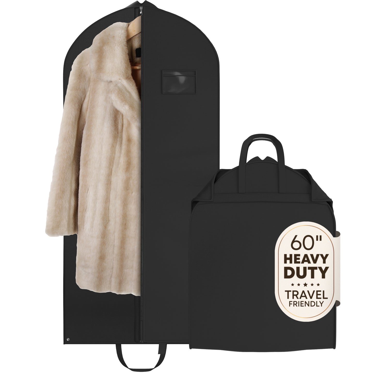 Heavy Duty Travel Garment Bag with Carry Handle for Clothes & Fur Coats - 24" x 45/55/60" x 4" gusset