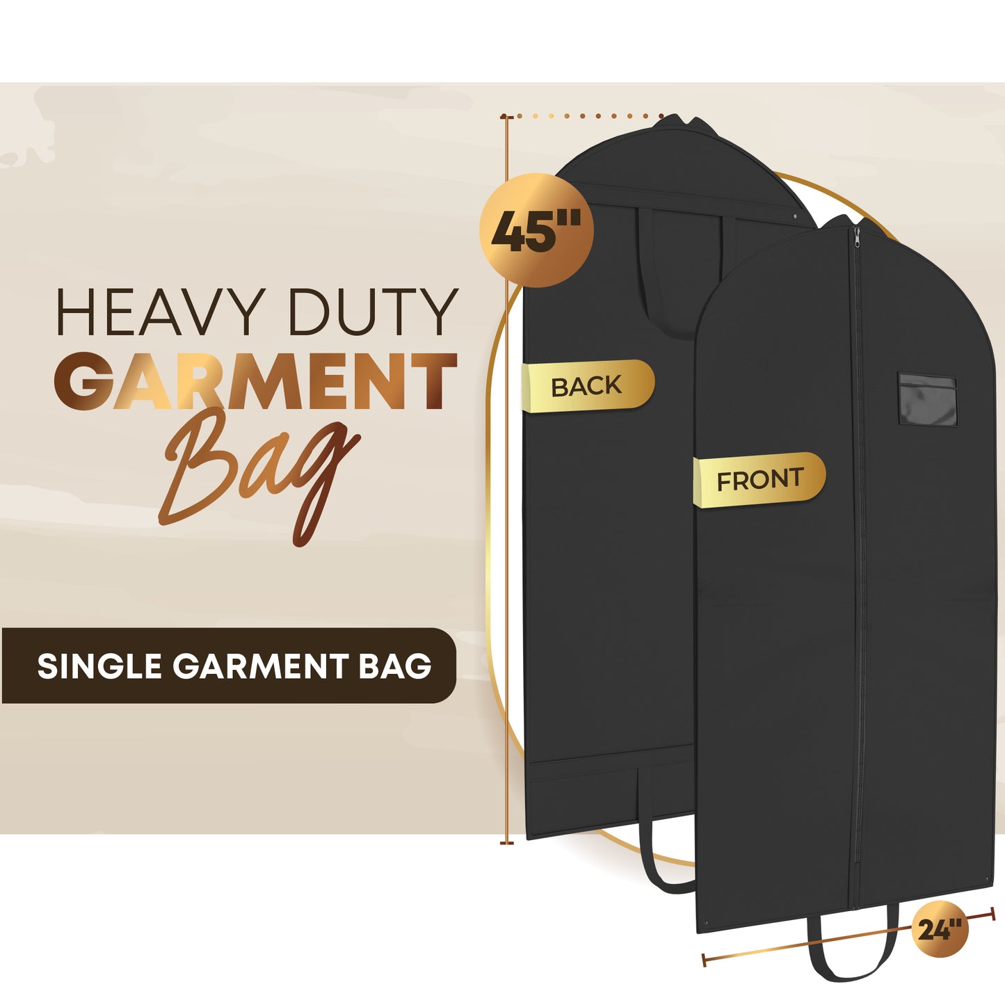 Heavy Duty Travel Garment Bag with Carry Handle for  Clothes & Fur Coats  - 24" x 45/55/60" x 4" gusset