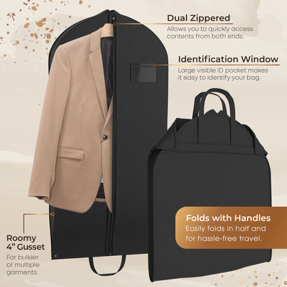 Heavy Duty Travel Garment Bag with Carry Handle for  Clothes & Fur Coats  - 24" x 45/55/60" x 4" gusset