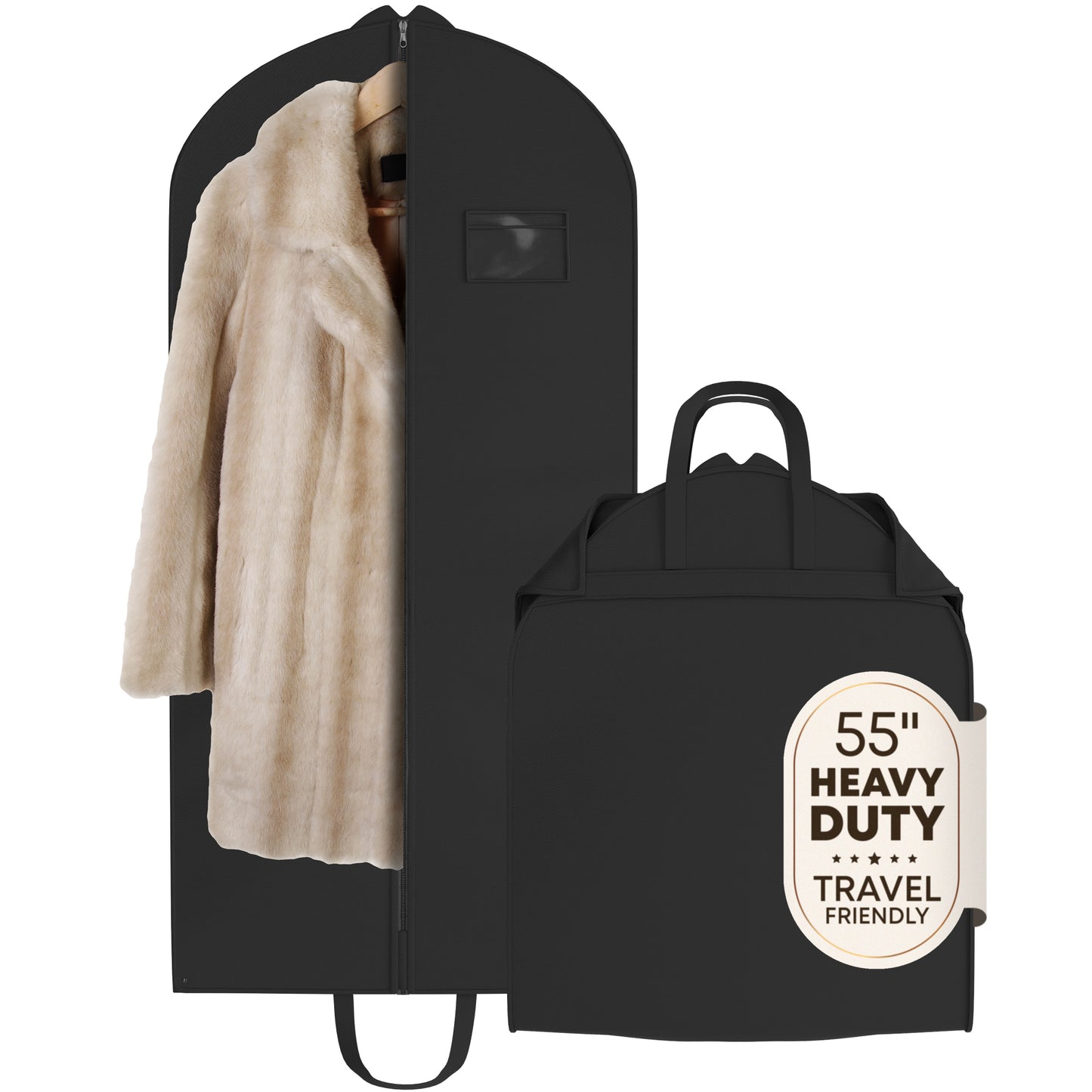 Heavy Duty Travel Garment Bag with Carry Handle for  Clothes & Fur Coats  - 24" x 45/55/60" x 4" gusset