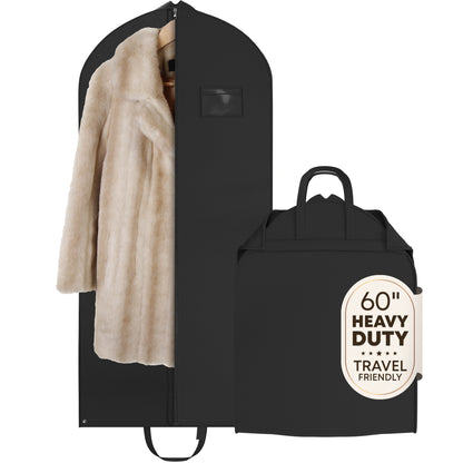 Heavy Duty Travel Garment Bag with Carry Handle for  Clothes & Fur Coats  - 24" x 45/55/60" x 4" gusset