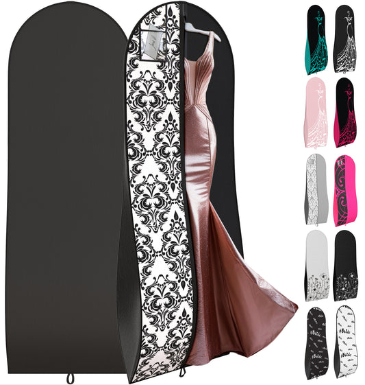 Long Garment Bags for Wedding Gowns with ID Window - 72" x 24" x 10" Tapered Gusset (Print Design)