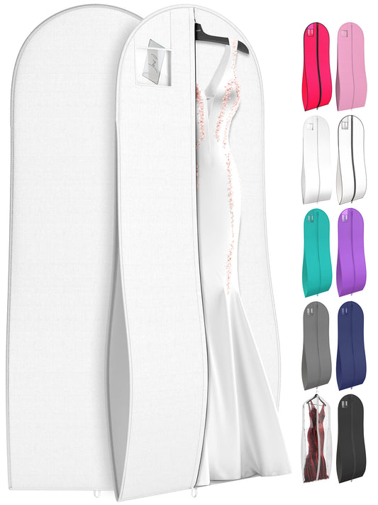 Long Garment Bags for Wedding Gowns with ID Window - 72" x 24" x 10" Tapered Gusset (Solid Colors)